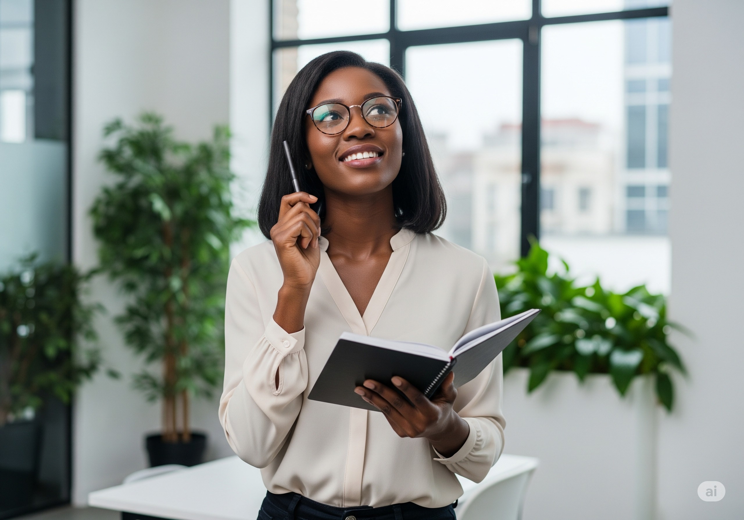 Une consultante en pleine réflexion sur un projet